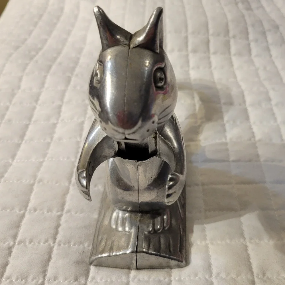 VTG Squirrel on Log Nutcracker Aluminum Metal Collectible Fun Cute Whimsical 90s